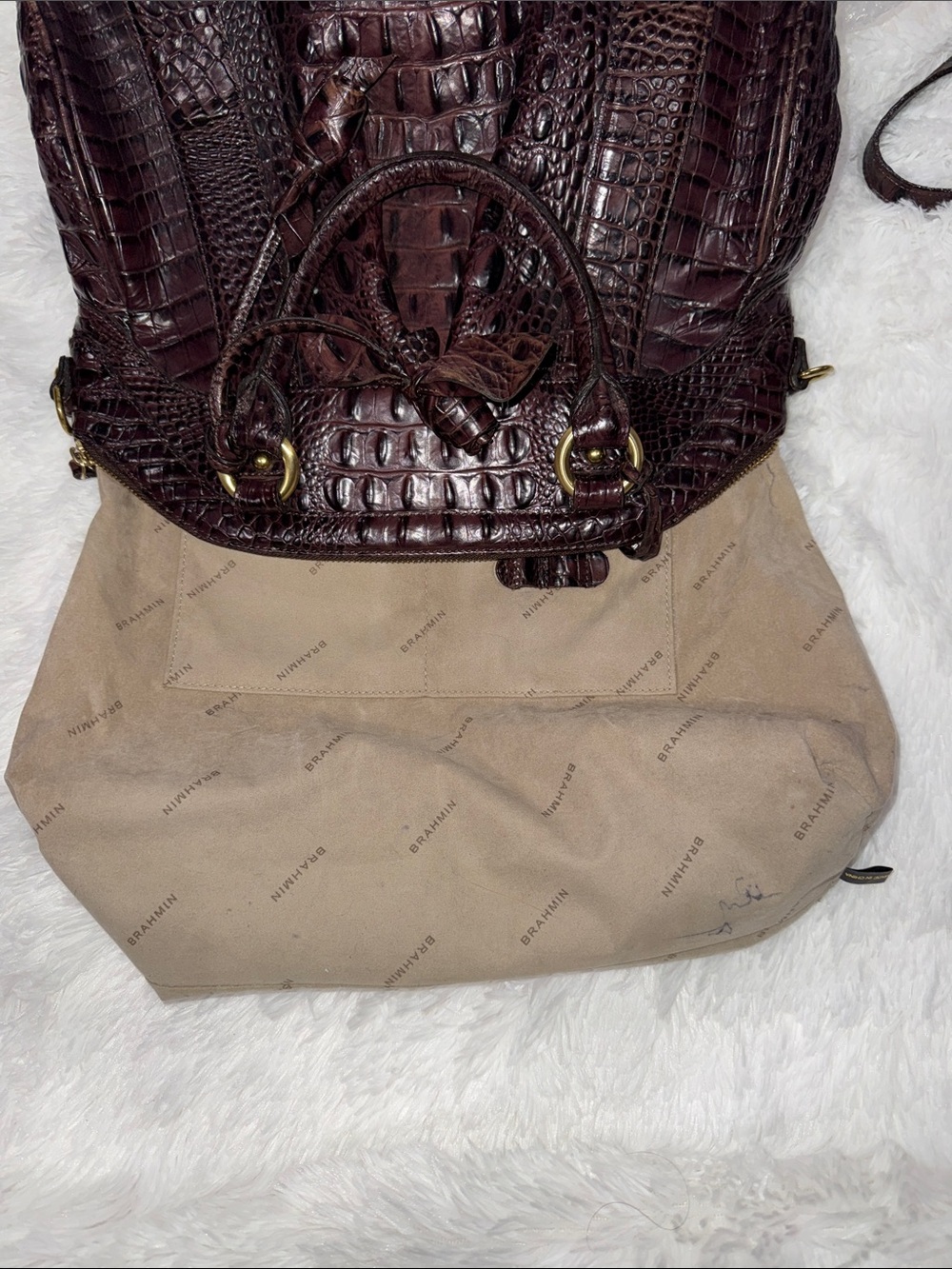 Brahmin Louise Dark Brown Croc-Embossed Leather Satchel - Picture 11 of 14